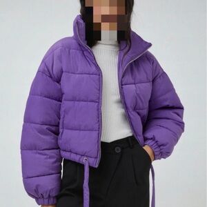 European Pull and bear Vibrant Purple Women's Puffer cropped Jacket S small cute